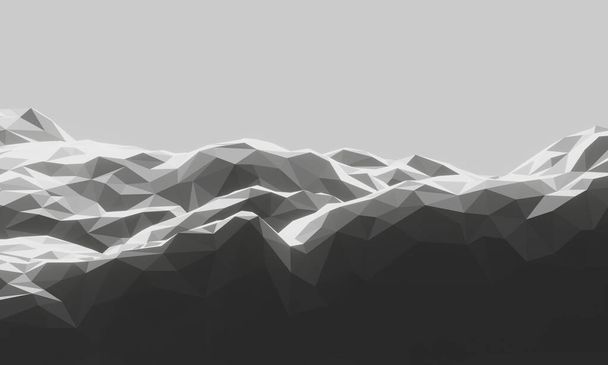 3D black and white low polygon stone mountain. - Photo, Image