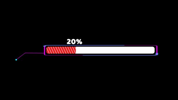 Animation des Fortschrittsbalkens mit Leerzeichen und Ladebalken innerhalb des rot-weißen Fülltons mit numerischen und prozentualen Textbewegungen auf dem schwarzen Bildschirm - Filmmaterial, Video