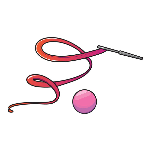 Artistic gymnastics with this illustration featuring rhythmic ribbon and pink ball. Artistic gymnastic - Vector, Image