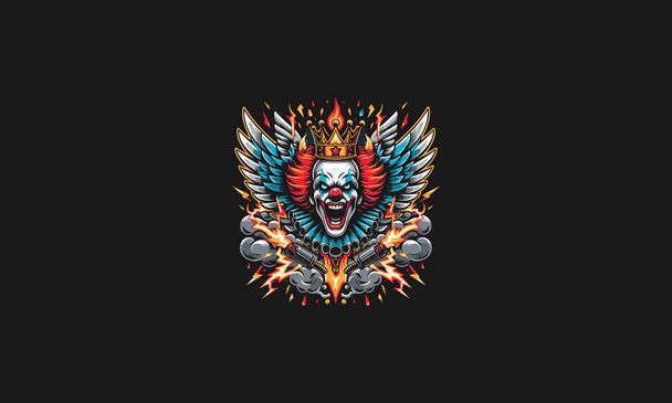 clown boos dragen kroon met vleugels vlammen bliksem vector ontwerp - Vector, afbeelding