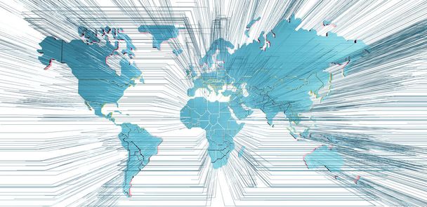 Digitális illusztráció összekapcsolt vonalak átívelő stilizált világtérkép - Fotó, kép