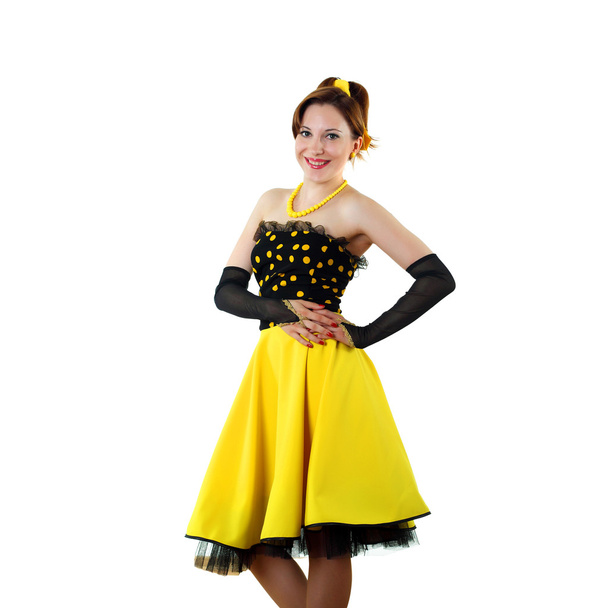 Young woman in bright colour dress - Фото, изображение