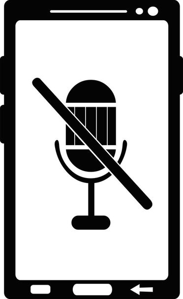 Vektorzeichnung Illustration Smartphone oder Mobiltelefon mit deaktiviertem Mikrofon Option, in schwarz-weißer Farbe gezeichnet - Vektor, Bild