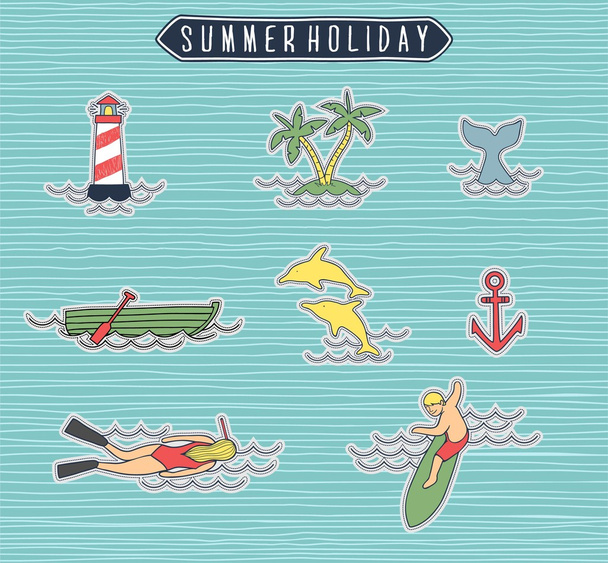 Summer holiday or beach label set - Vector, afbeelding