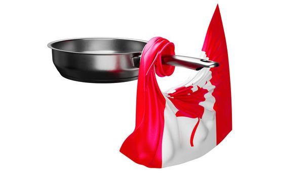 カナダの旗は象徴的な赤いメープルの葉と大胆な赤い縞はステンレス鋼の鍋の周りに包むように印象的な声明を作ります. - 写真・画像