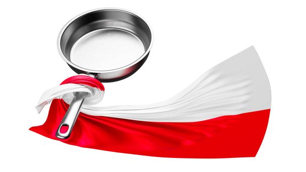 Vilkas esitys Polands lipun punainen ja valkoinen kangas pyörii ulos ruostumattomasta teräksestä pannulla mustalla pohjalla. - Valokuva, kuva