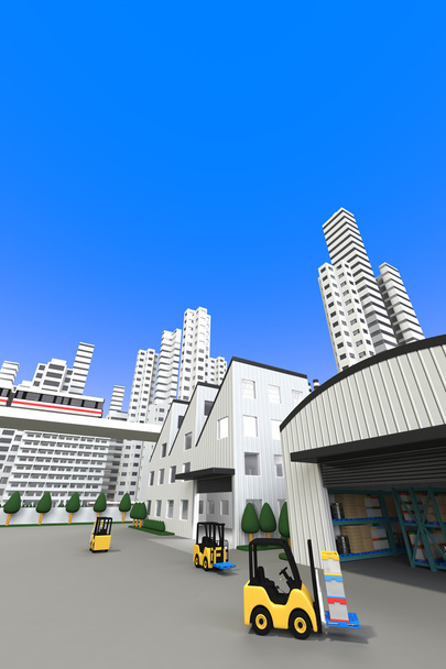 工場、鉄道駅と高層の建物 - 写真・画像