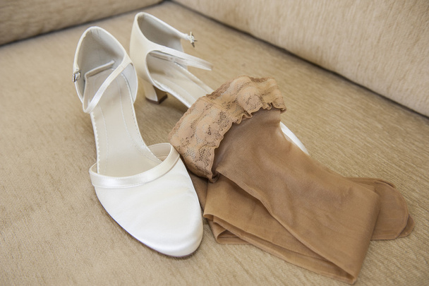 Brides wedding shoes and stockings - Photo, Image