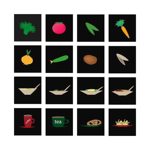 Conjunto de iconos de verduras y especialidades culinarias
 - Vector, imagen