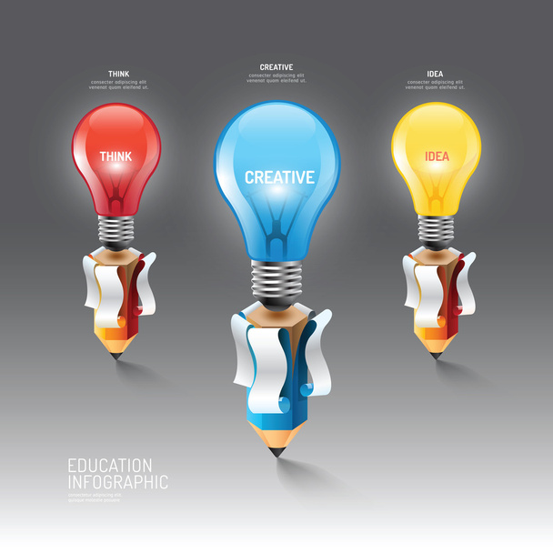 Infografik Bleistift mit Glühbirnen-Idee - Vektor, Bild