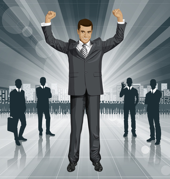 Businessman With Hands Up - Vector, Image