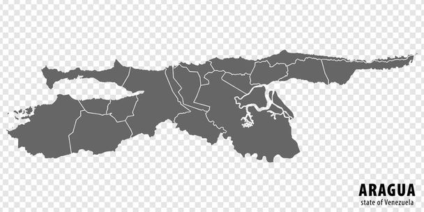 Бланковая карта штата Сукре в Венесуэле. Высококачественная карта штата Сукре с муниципалитетами на прозрачном фоне для вашего дизайна. Боливарианская Республика Венесуэла. S10. - Вектор,изображение