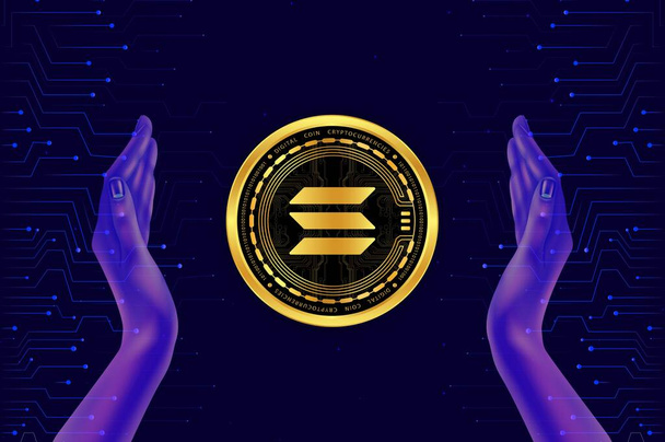Immagine di solana-sol moneta virtuale su sfondo digitale. Illustrazione 3d - Foto, immagini