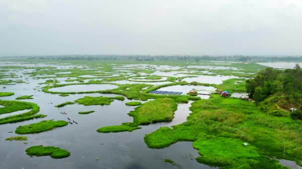 Aerial view loktak lake is the largest freshwater lake and thanga village in India as well as the largest lake in manipur north east India. - Footage, Video