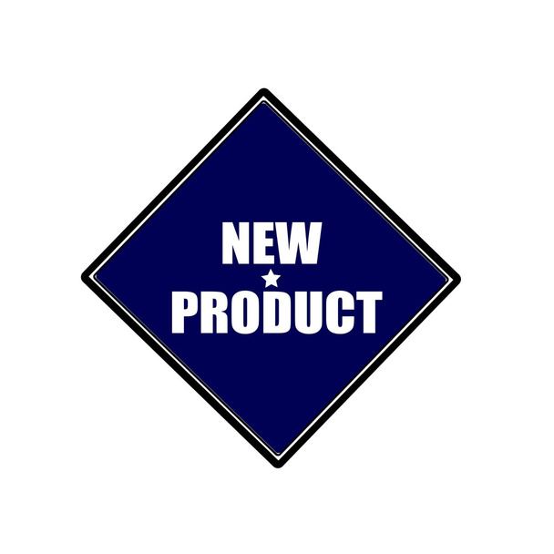 Nowy produkt biały znaczek tekst na niebieskim tle czarny - Zdjęcie, obraz
