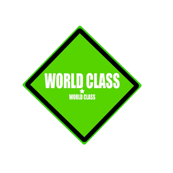 Maailmanluokan valkoinen leima teksti vihreällä taustalla
 - Valokuva, kuva