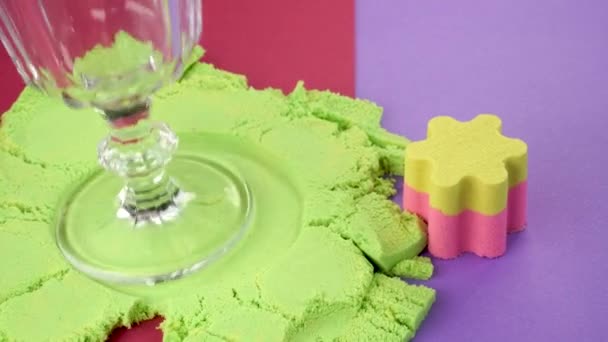 Very Satisfying and Relaxing Kinetic Sand ASMR video. Cutting anti stress macro close up colorful Kinetic Sand with a Knife. ASMR sounds. - Footage, Video