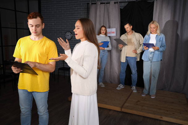 Actors casting on stage in audition room - Photo, Image