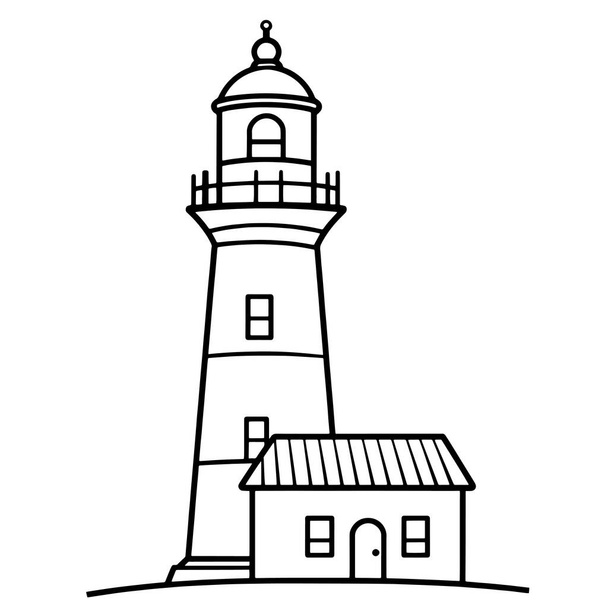 海洋ロゴに最適なタワー灯台のアウトラインイラスト. - ベクター画像