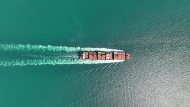 Vista aérea del buque de carga con contenedores de carga - Metraje, vídeo