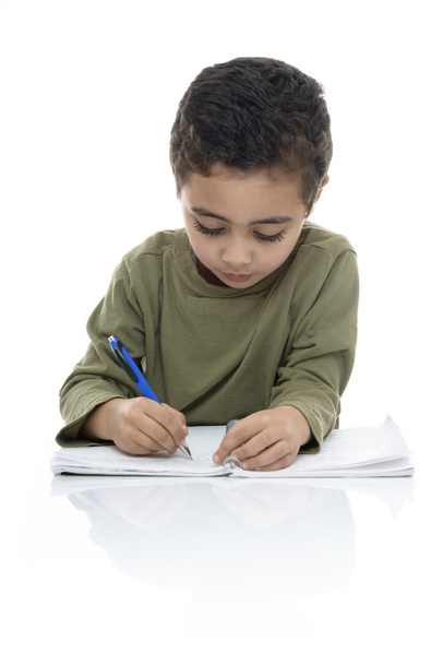 Cute Young Schoolboy Doing Homework - 写真・画像