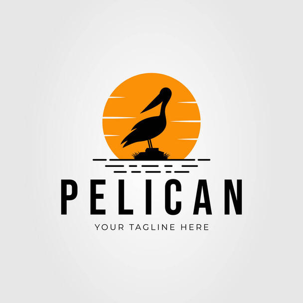 Siluet pelikan kuş logosu veya tüneyen balıkçıl ikon vektör illüstrasyon tasarımı - Vektör, Görsel