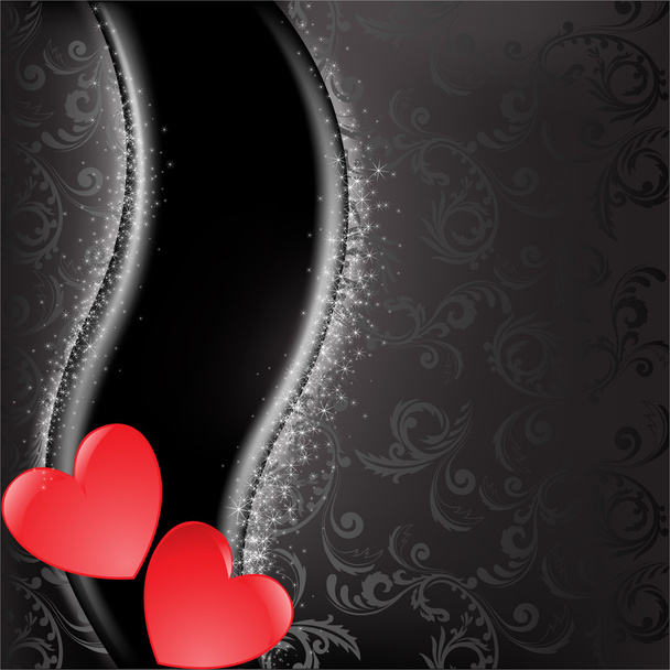 Red hearts on black - Vector, Image