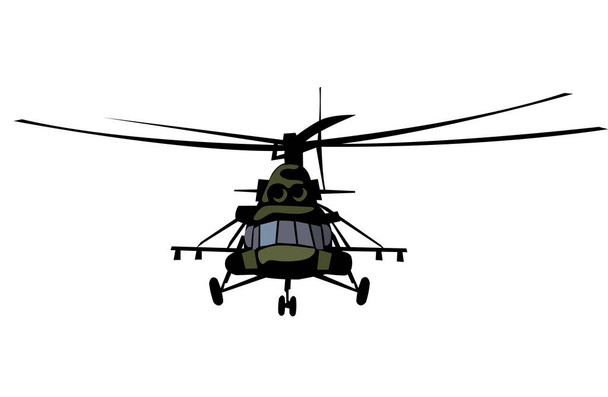 Mi-8 askeri helikopteri uçuyor. Ön manzara. İzler, poster ve çizimler için izole edilmiş resim. - Vektör, Görsel