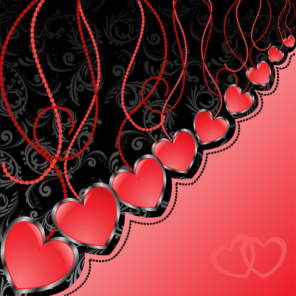 Black and red background with hearts - Vector, Image