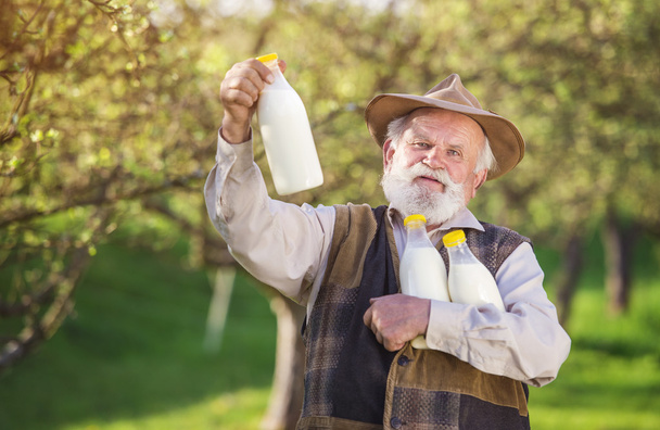 Farmer with milk bottles - Foto, afbeelding