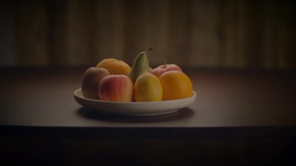 Colorful Fresh Organic Raw Fruit Snack Food on Wooden Table  - Footage, Video