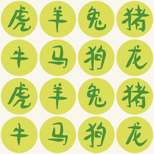 Fond sans couture avec des hiéroglyphes qui signifient des signes du zodiaque chinois
 - Vecteur, image
