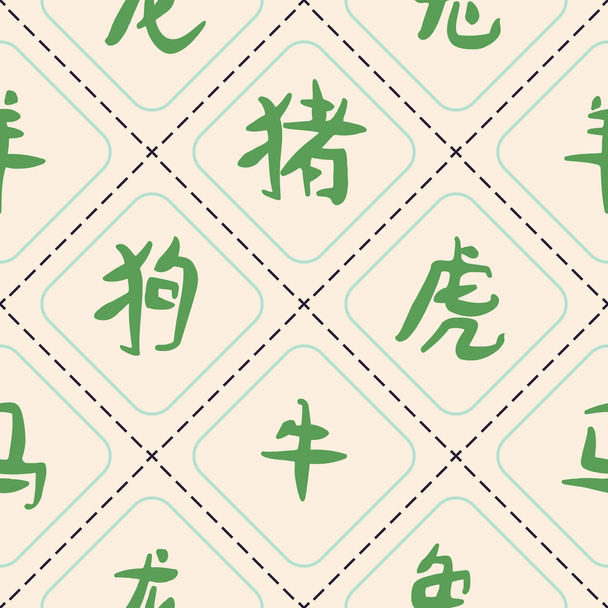 Seamless background with hieroglyphs that mean signs of the Chinese Zodiac - Vector, Image