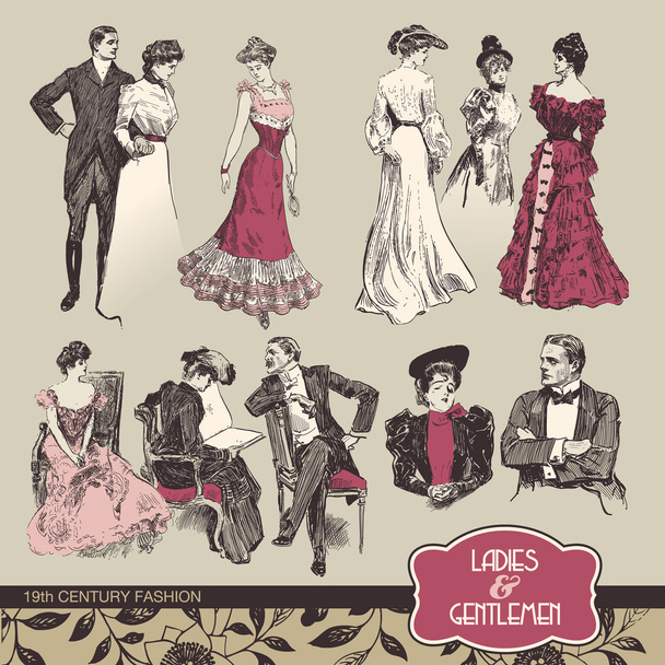 Damas y caballeros moda del siglo XIX
 - Vector, Imagen
