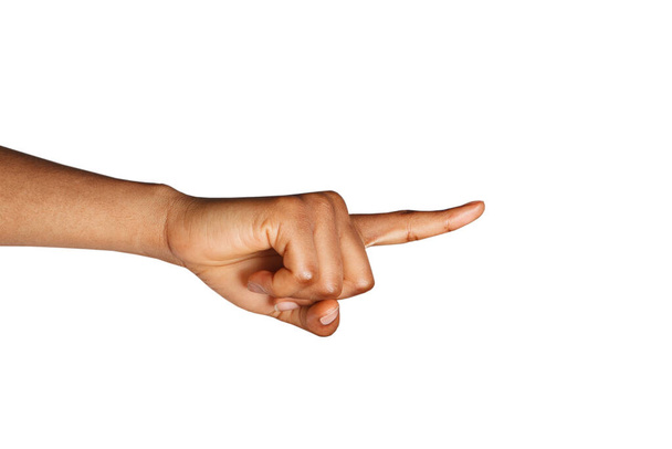 mano apuntando dedo aislado sobre fondo blanco
 - Foto, Imagen