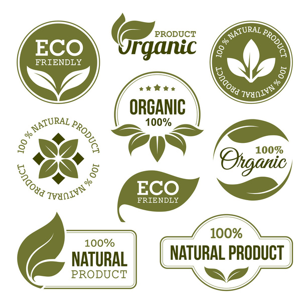 Green Organic Products Labels  - Vector, Imagen