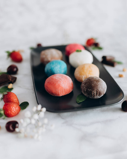 A popular Japanese dessert made from rice flour and cream filling cream cheese and philadelphia - mochi. High quality photo - Photo, Image