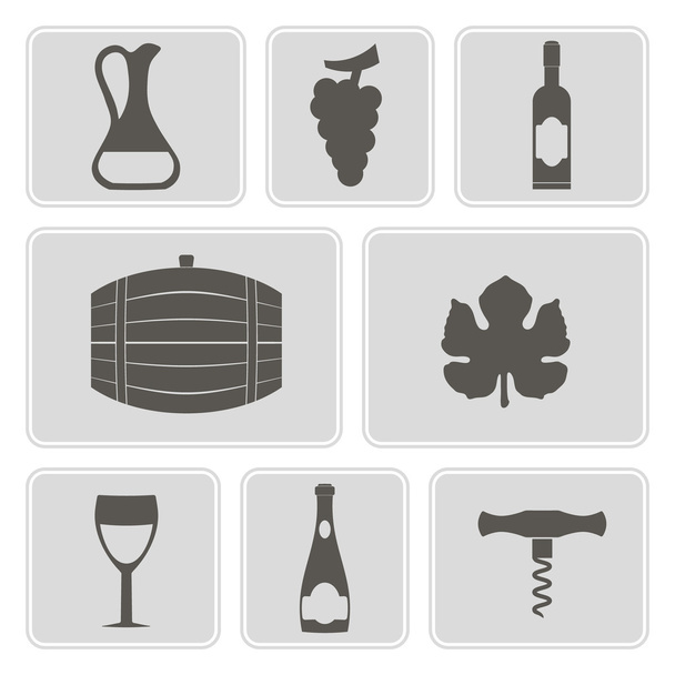 Joukko yksivärinen kuvakkeet symbolit viininvalmistuksen oman suunnittelun
 - Vektori, kuva