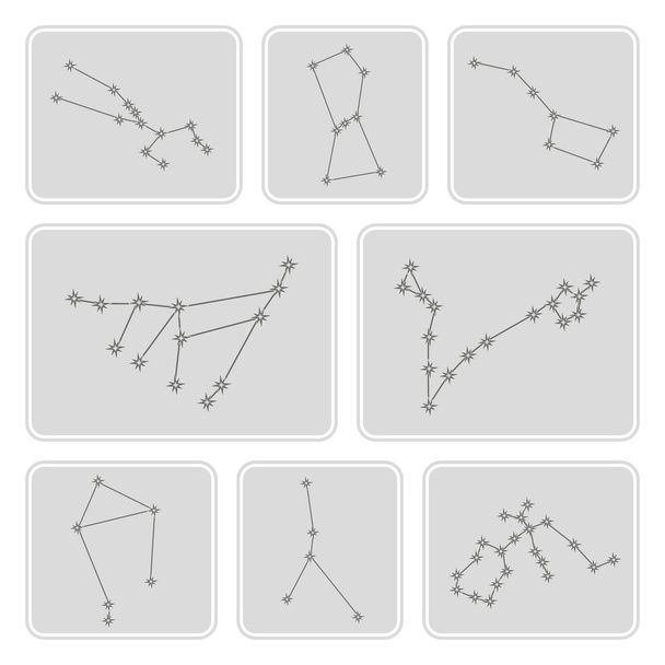 Набор монохромных иконок с различными созвездиями для Вашего дизайна
 - Вектор,изображение