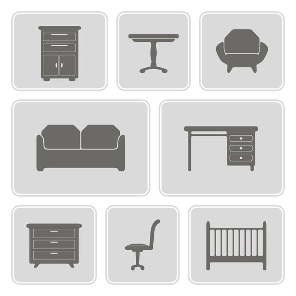 Set monochromer Ikonen mit Möbeln für Ihr Design - Vektor, Bild