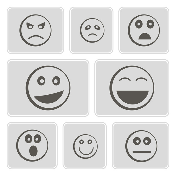 Set of monochrome icons with smilies for your design - Vektori, kuva