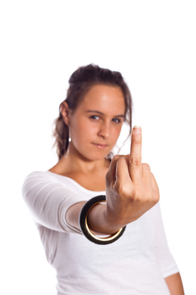 Young Girl showing Middle Finger - Foto, imagen