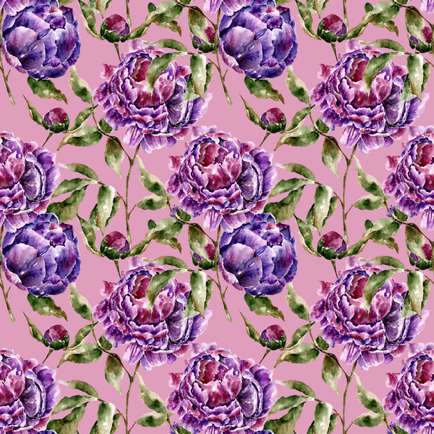 Seamless pattern with flowers. Watercolor illustration. - Фото, зображення