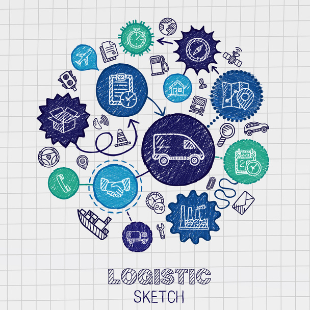 Logistic hand drawing icons - Vector, Image