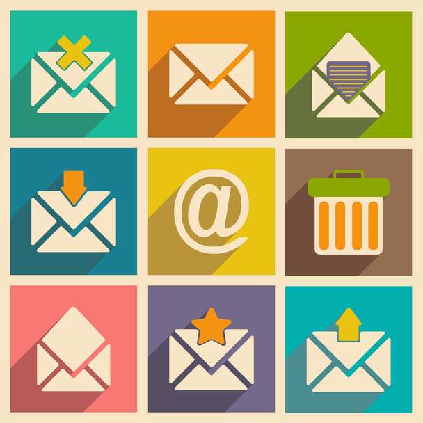Flat with shadow concept and mobile application email icons - Vector, Image