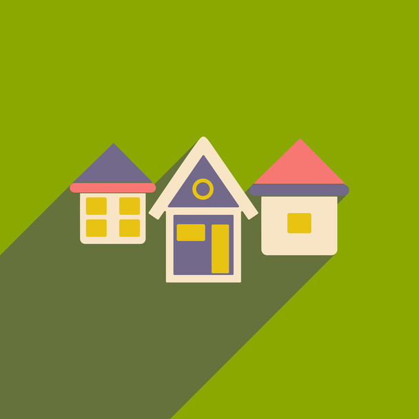 Lapos, árnyék ikon és a mobil applacation házak - Vektor, kép