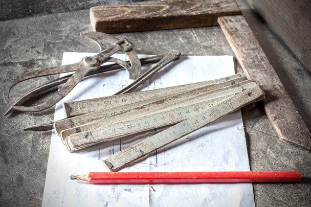 Oude traditionele timmerwerk tools. - Foto, afbeelding