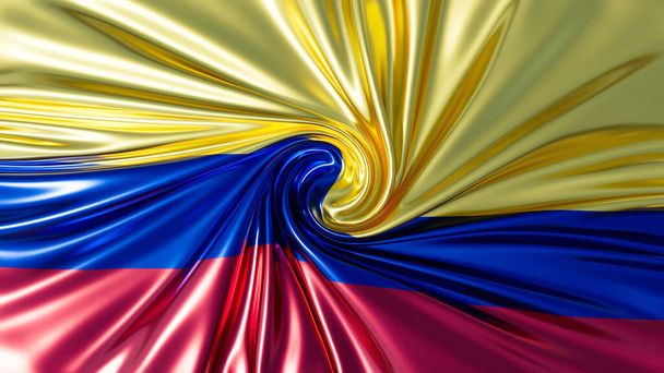 Representación abstracta de la bandera colombiana con suaves olas de seda creando un cautivador remolino - Foto, imagen
