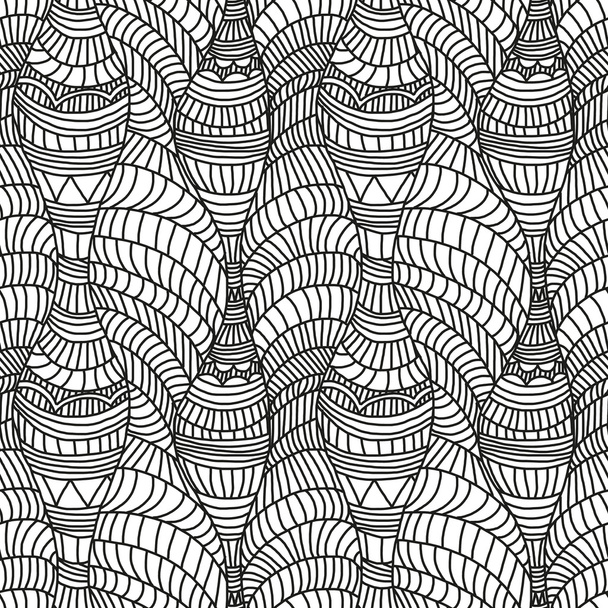 nahtloses Muster mit handgezeichneten Wellen und Linien - Vektor, Bild