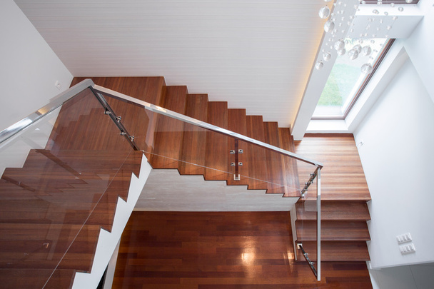 Wooden stairway in luxury house - Fotoğraf, Görsel